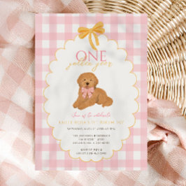 Pink Goldendoodle Dog First Birthday Party Inbjudningar