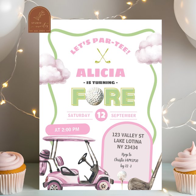 Pink Golf Kid's Fore Birthday Inbjudningar (Skapare uppladdad)