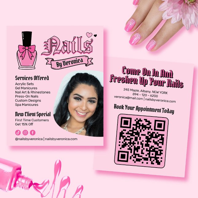 Pink Gothic Nagelteknikertjänster Kampanj  Flygblad (Pink Gothic Nail Technician Services Promotional Flyer)