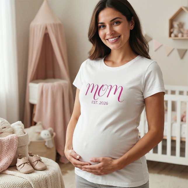 Pink Graceful Script Established Mom T-Shirt (Skapare uppladdad)