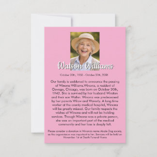 Pink Graceful Tribute Death Announcement Meddelande