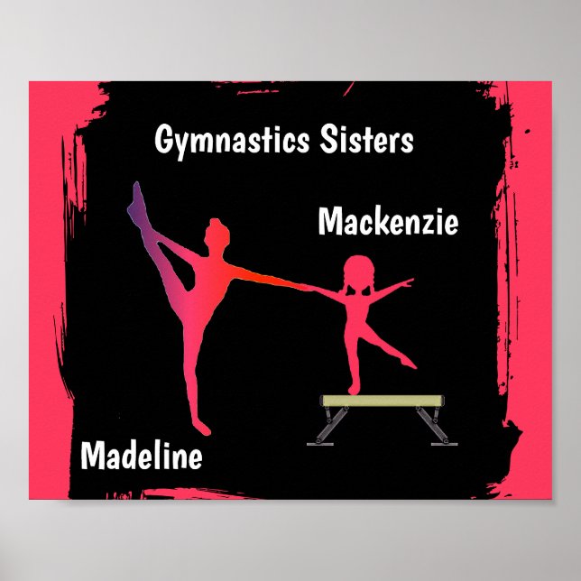 Pink Gradient Gymnastics Duo Name Art Poster (Framsidan)