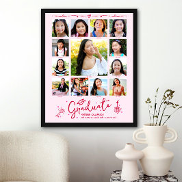 Pink Graduation K–12 Photo Collage Red Doodles Fun Poster