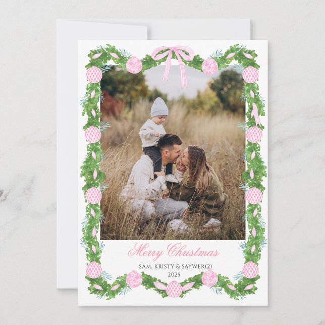 Pink Grandmillennial Photo Christmas Card Inbjudningar (Framsida)