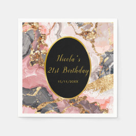 Pink, Gray and Gold Marble Agate Birthday Party Pappersservett