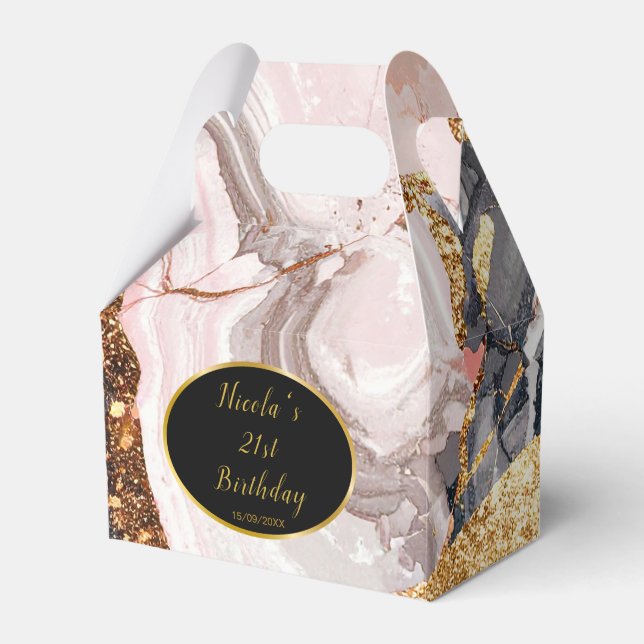 Pink, Gray and Gold Marble Agate Birthday Party Presentaskar (Framsidan Sidan)