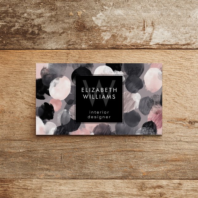 Pink Gray Black Monogram Modern Business Cards Visitkort (Skapare uppladdad)