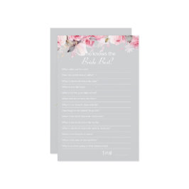 Pink Gray Bridal Shower How well do you Game Card
