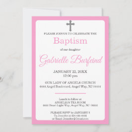 Pink & Gray Cross Watercolor Baptism Inbjudningar