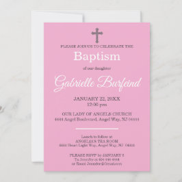 Pink & Gray Cross Watercolor Baptism Inbjudningar