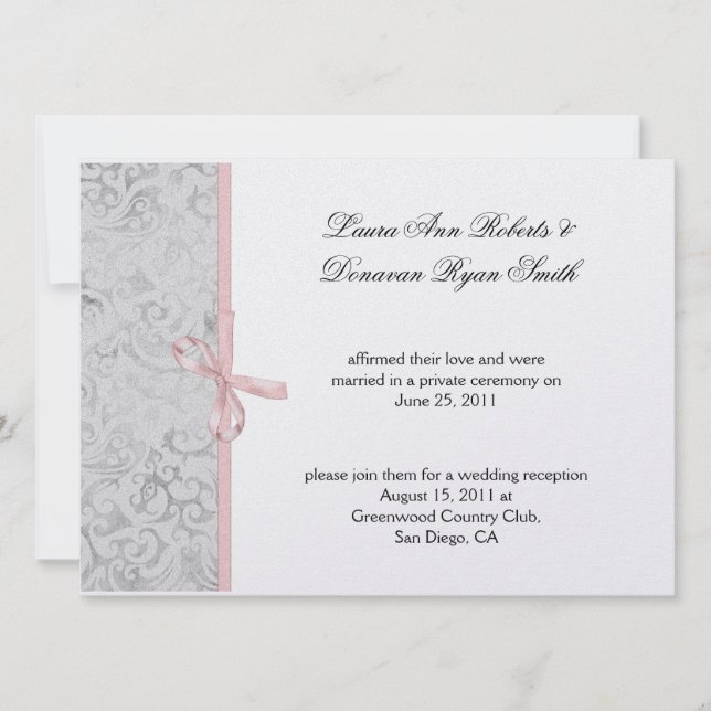 Pink Gray White Damask Post Wedding Inbjudningar (Framsida)