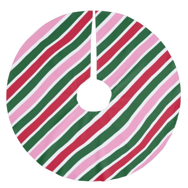  Pink Green and Red Christmas Candy Cane Stripes  Julgransmatta Borstad Polyester (Framsidan)