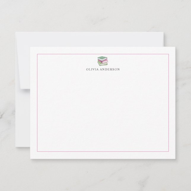 Pink Green Books Border Personalized Stationery Anteckningskort (Framsida)