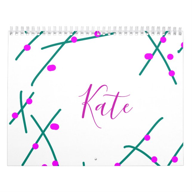 Pink green cherry tree name boho retro rustic bold kalender (Omslag)