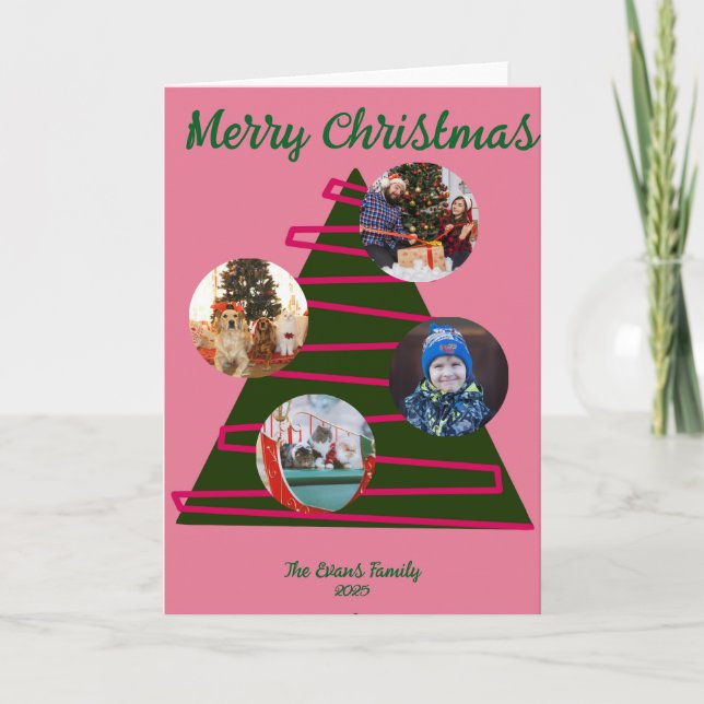 Pink & green Christmas tree Kort (Framsida)