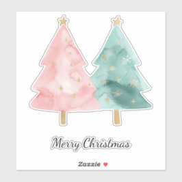 Pink Green Christmas Trees Klistermärken