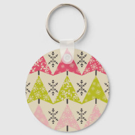 Pink & green Christmas trees Nyckelring