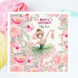 Pink & Green Custom Ballerina Birthday Pappersservett