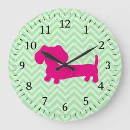Pink & Green Dachshund Wall Clock Stor Klocka