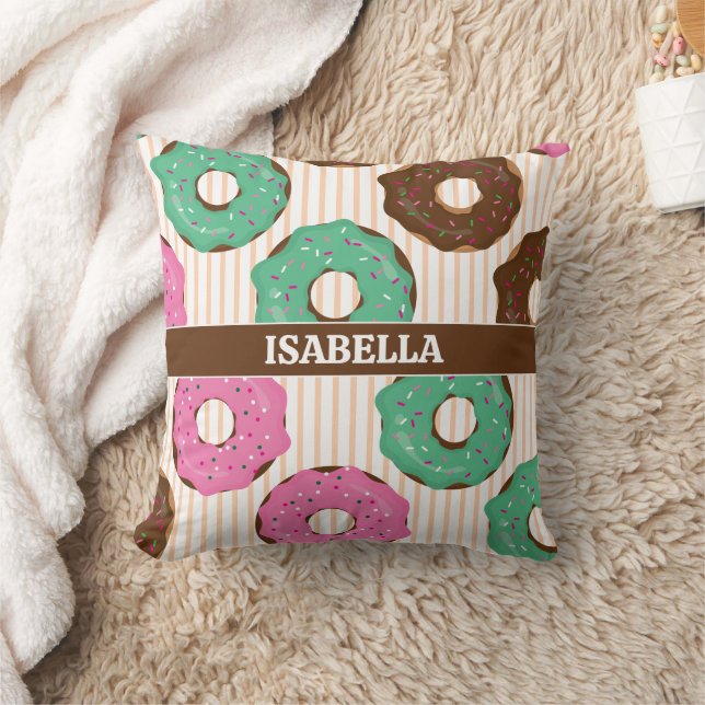 Pink & Green Donut Throw Pillow Kudde (Filt)