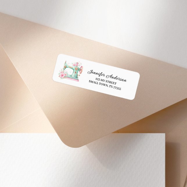 Pink Green Floral Sewing Machine Address Label Returadress Etikett (Skapare uppladdad)