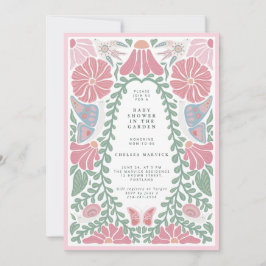 Pink green Garden Baby Shower Invitation  Inbjudningar