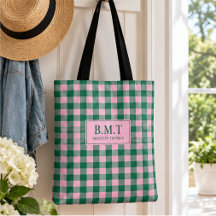 Pink Green Gingham Custom Monogram Preppy Plaid