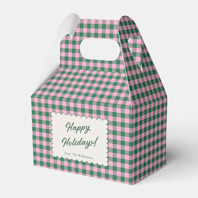 Pink Green Gingham Plaid Personalized Christmas Presentaskar (Framsidan Sidan)