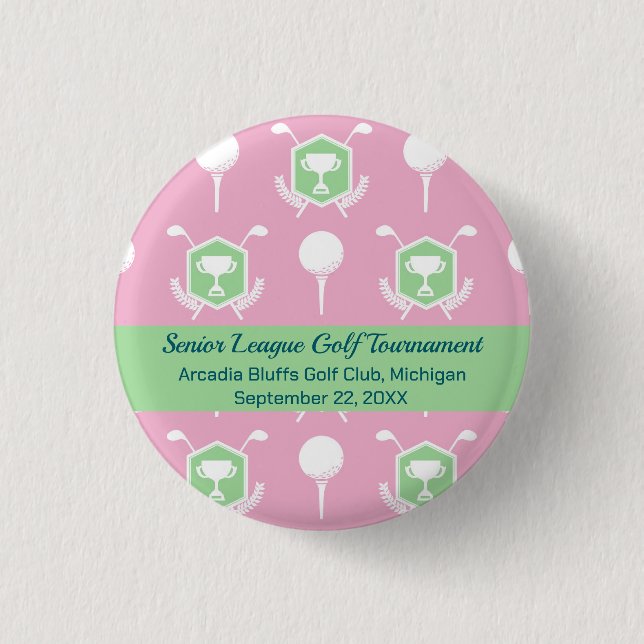 Pink & Green - Golf League Party Favor Button Knapp (Framsida)