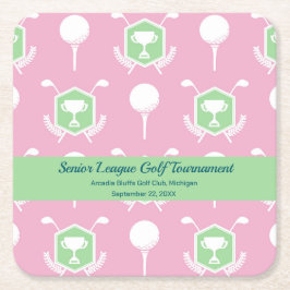 Pink & Green - Golf League Party Plate Underlägg Papper Kvadrat