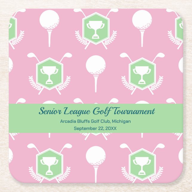 Pink & Green - Golf League Party Plate Underlägg Papper Kvadrat (Framsidan)