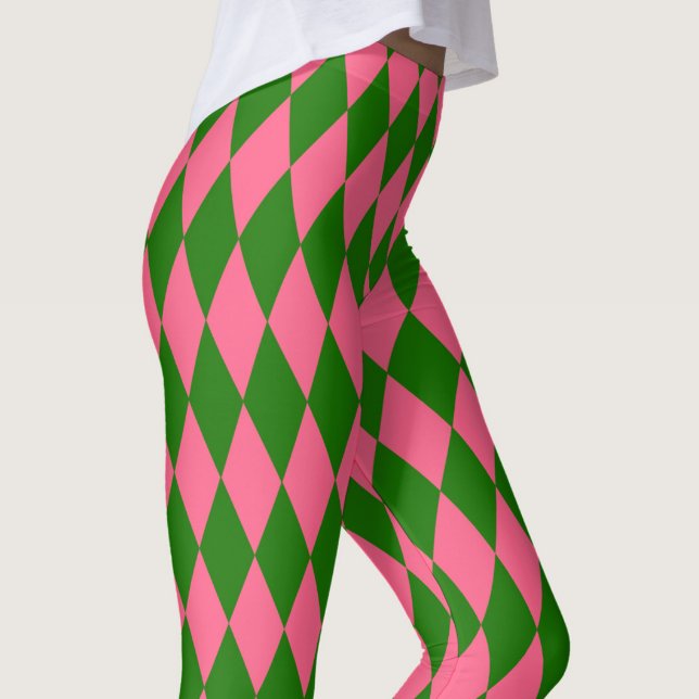 Pink Green Harlequin Checkered Design  Leggings (Skapare uppladdad)