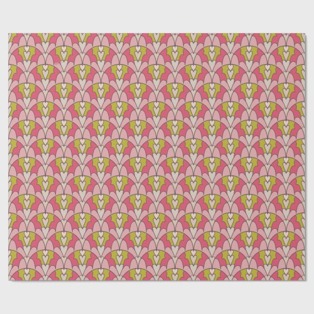 Pink & green hearts presentpapper (Platt)