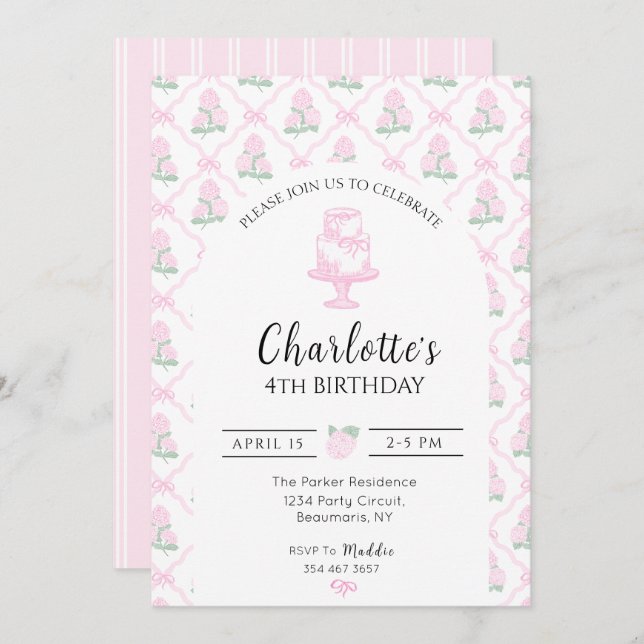 Pink & Green Hydrangea Trellis with Bows Inbjudningar (Fram/baksida)