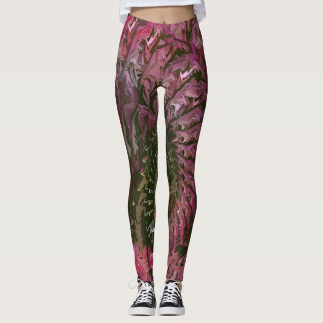 Pink Green Lt Fractal Art Leggings (Framsida)