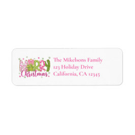 Pink Green Merry Christmas Return Address Returadress Etikett