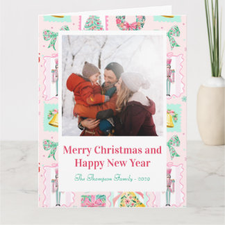 Pink & Green Nutcracker Custom Christmas Photo  Kort