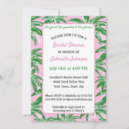 Pink Green Palm Tree Preppy Summer Shower Party Inbjudningar