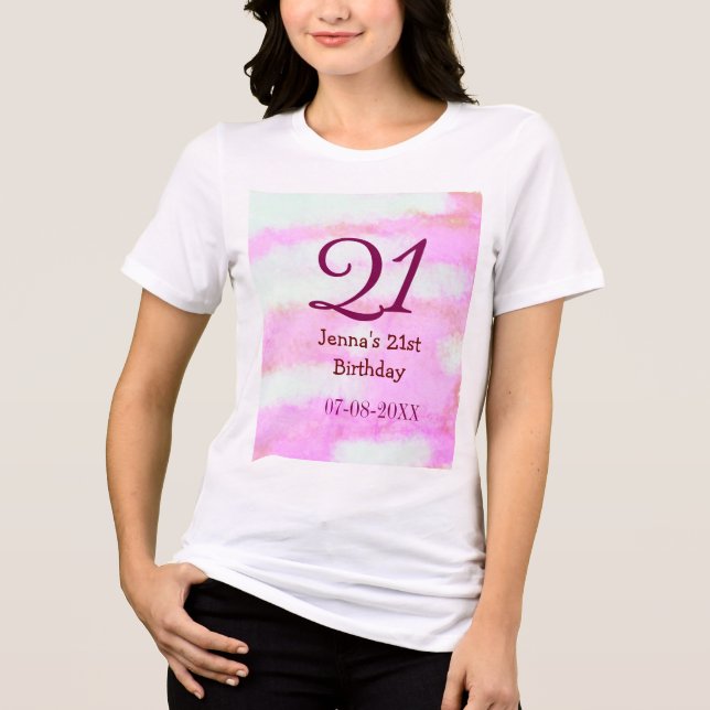 Pink green pastel 21st birthday simple name date g t shirt (Framsida)