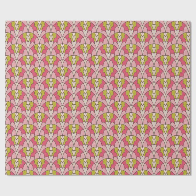 Pink & green scalloped hearts presentpapper (Platt)