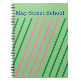 Pink Green Striped School Noteback - Custom Name Anteckningsbok