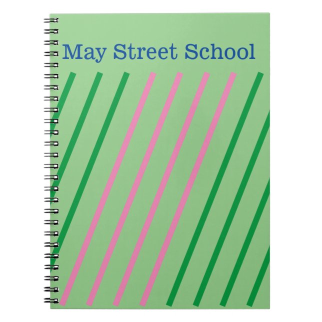 Pink Green Striped School Noteback - Custom Name Anteckningsbok (Framsidan)
