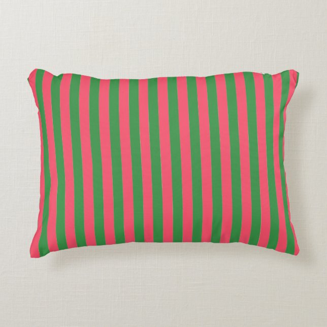 Pink Green Stripes,Lovely,Modern, Simple, Trendy Prydnadskudde (Framsidan)