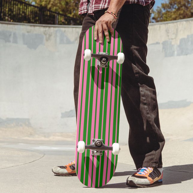 Pink Green Stylish Stripes Pattern Design  Mini Skateboard Bräda 18,5 Cm (Skapare uppladdad)