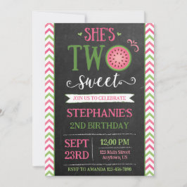 Pink Green Two Sweet Melon 2nd Birthday Invitation Inbjudningar