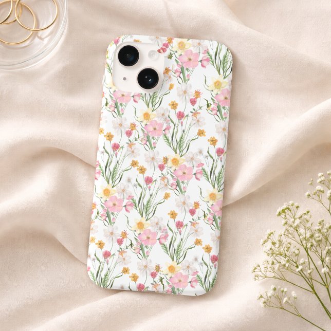Pink Green Watercolor Wildflower (Pink Green Wildflower Watercolor Floral Phone Case)