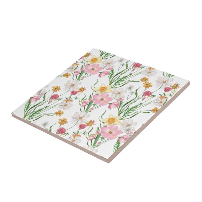 Pink Green Watercolor Wildflower Kakelplatta (Sidan)