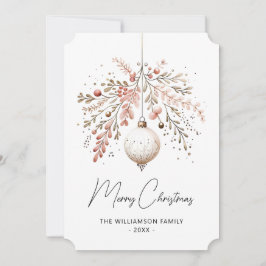 Pink Greenery Bauble Christmas Watercolor Card Julkort