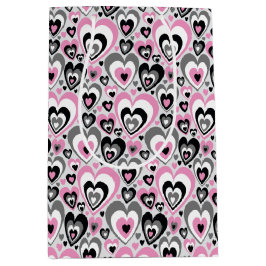 Pink Grey Black Hearts Pattern. Gift Bag