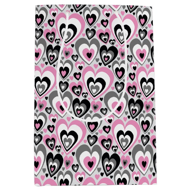 Pink Grey Black Hearts Pattern. Gift Bag (Framsidan)